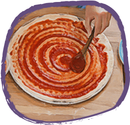 Adding a tomato base to a pizza